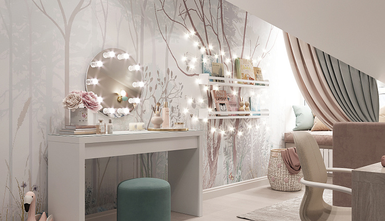 Проект комнаты для девочки от дизайнера Елены Коровиной  Проект комнаты для девочки от дизайнера Елены Коровиной